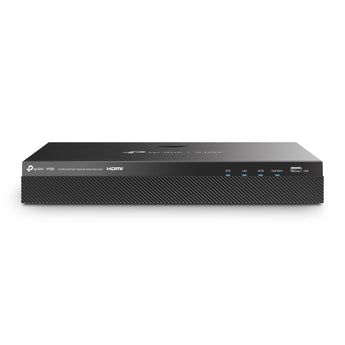 O NVR TP-Link VIGI NVR2016H-16MP de 16 canais oferece resolução 4K, IA integrada (classificação de humanos/veículos), 16 portas PoE+ (140W) e 2 baías SATA até 16TB.