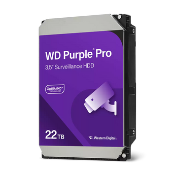 Disco rígido HDD Western Digital WD Purple Pro de 22TB (WD221PURP). Otimizado para videovigilância e IA, CMR, 7200 RPM, cache de 512MB e tecnologia AllFrame™.
