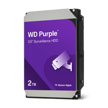 Disco rígido HDD Western Digital WD Purple de 2TB (WD23PURZ). Otimizado para videovigilância 24/7, gravação CMR, cache de 256MB e tecnologia AllFrame™.