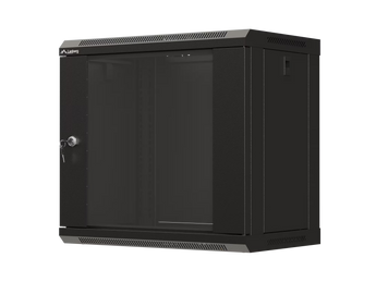Armário bastidor de parede Lanberg WF03-5309-10B (Preto). Formato 19", altura 9U e profundidade 350mm. Porta de vidro temperado e capacidade até 60 kg.
