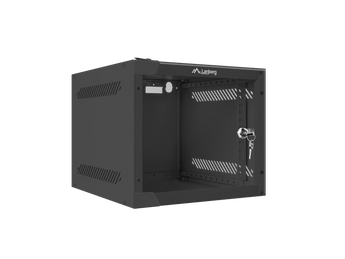 Bastidor de parede Lanberg WF10-2304-10B, 10" 4U, porta em vidro temperado, leve e ultracompacto. Ideal para instalações de rede com necessidades mínimas.