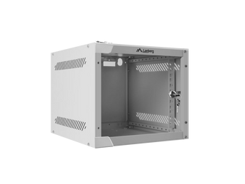 Lanberg WF10-2304-10G: bastidor mural 10” 4U, 280×310×247 mm, flat pack, porta vidro temperado 5 mm, carga 20 kg, IP20. Cor cinza. Acessórios incluídos.