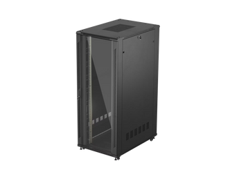 Armário rack 19" de pé livre Lanberg 42U (800x1200mm). Porta frontal em vidro temperado, capacidade para 800 kg, 6 ventiladores e 2 organizadores de cabos verticais.