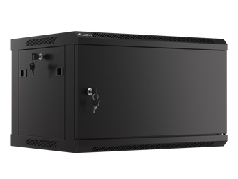 Armário bastidor rack 19" 6U da Lanberg (WF01-6406-00B) para montagem na parede. Entrega em Flat Pack, porta em metal robusta e suporta até 60kg de carga.