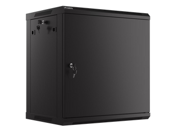 Armário bastidor rack 19" 12U da Lanberg (WF01-6412-00B) para montagem na parede. Entrega em Flat Pack, porta em metal robusta e suporta até 60kg de carga.