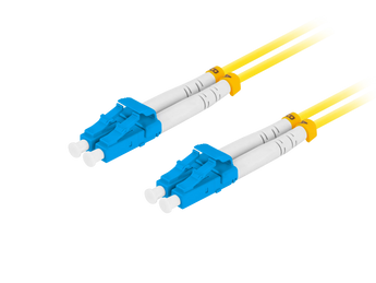 Lanberg FO-LULU-SD11-0010-YE: patchcord fibra ótica LC/UPC duplex monomodo G657A1 9/125, 1m, LSZH, perda inserção 0.2 dB, retorno 50 dB. Cor amarelo.