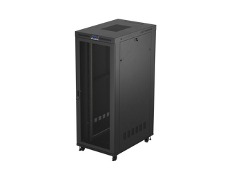 Armário bastidor de chão Lanberg 42U 19" (FF01-8242-23BL) com portas perfuradas (>75%), painel LCD com termóstato e suporta até 1200kg de carga. Compre já!