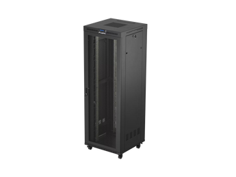 Armário Rack 19" Lanberg 47U de pé livre (800x800mm). Portas perfuradas (>75%), painel LCD com termostato, 4 ventiladores e capacidade para 1200 kg.