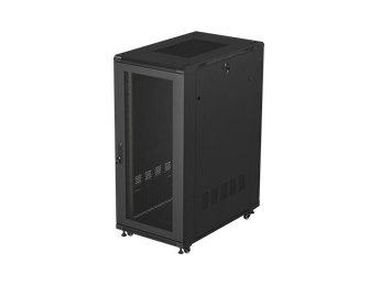 Bastidor de chão Lanberg FF01-6027-23B, 19" 27U, 600x1000mm, porta Perfurada e carga até 800 kg. Solução robusta para centros de dados e salas técnicas.