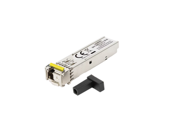 Módulo SFP BIDI Lanberg SFP1-BIDI-LU-1-20-B: 1.25 Gb/s, conector LC/UPC compacto, alcance de 20 km numa única fibra monomodo. Ideal para bastidores de alta densidade.