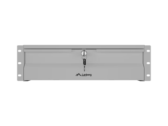 Lanberg AK-2003-S: gaveta bastidor 19" 3U, carga 90 kg, profundidade 360–610 mm, montagem 4 pontos, aço RAL7035, 482.6×360×132 mm, 8.3 kg, parafusos M6.