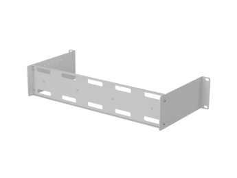 Lanberg AK-1802-S: suporte com trilho DIN TS-35 para rack 19″ 2U, em aço cinzento. Carga estática máxima de 25 kg e parafusos M6 incluídos.