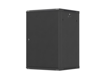 Armário Lanberg WF01-6618-00B mural 19″ 18U, porta metálica, profundidade útil 543,5 mm e carga estática de 60 kg. Flat Pack preto.