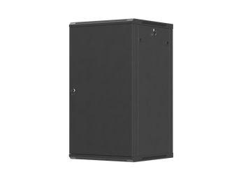 Armário Lanberg WF01-6622-00B mural 19″ 22U, porta metálica, profundidade útil 543,5 mm e carga estática de 60 kg. Flat Pack preto.