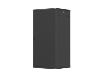 Armário Lanberg WF01-6627-00B mural 19″ 27U, porta metálica, profundidade útil 543,5 mm e carga estática de 60 kg. Flat Pack preto.