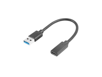Lanberg AD-OTG-CA-01. Cabo adaptador OTG USB-C para USB-A. Velocidade SuperSpeed 5 Gbps (USB 3.1). Cabo de 15cm para proteção da porta. Cor Preto. - AD-UC-UA-03