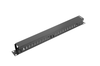 Painel de gestão de cabos de 1U para bastidores de 19". O AK-1201-B da Lanberg é feito em metal e inclui 5 anéis para organização de patch cords. - AK-1201-B