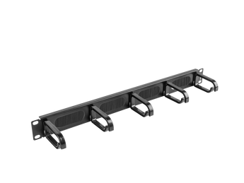 Painel de gestão de cabos de 1U para bastidores de 19". O AK-1203-B da Lanberg combina 5 anéis de metal e uma passagem com escova para uma organização perfeita. - AK-1203-B