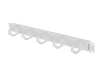 Organizador de cabos horizontal 1U Lanberg (AK-1701-S). Para bastidores de 19". 5 anéis de metal robustos. Aço cor Cinzento (RAL 7035). Organização profissional. - AK-1701-S