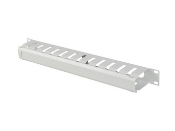 Organizador de cabos horizontal 1U Lanberg (AK-1704-S). Para bastidores de 19". Com tampa removível para ocultar cabos. Aço cor Cinzento (RAL 7035). - AK-1704-S