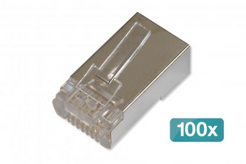 Pack de 100 fichas modulares RJ45 de Categoria 6 da Digitus. O design "pass through" permite uma terminação de cabos mais rápida, fácil e sem erros. - AK-219603-100
