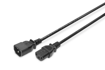 Cabo de extensão de alimentação de 1.2m da Digitus. Conectores IEC C14 (macho) para IEC C13 (fêmea), ideal para ligar equipamentos a PDUs ou UPS. - AK-440201-012-S
