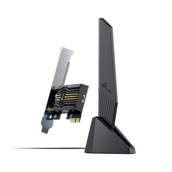 TP-Link Archer TBE553E. Adaptador PCI Express Wi-Fi 7 Tri-Band. Velocidade até 5764 Mbps (6GHz). Chipset Intel. Bluetooth 5.4. Base de antena magnética. WPA3. - ARCHER TBE553E