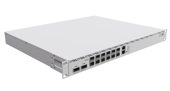 O router de topo da MikroTik com CPU de 16 núcleos e L3 Hardware Offloading. O CCR2216 oferece 12 portas 25G SFP28, 2 portas 100G QSFP28 e fontes hot-swap. - CCR2216-1G-12XS-2XQ