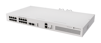 O switch "faz-tudo" da MikroTik. O CRS418 oferece routing L3, 16 portas GbE (8 com PoE-out), 2 uplinks 10G SFP+ e fontes de alimentação redundantes. - CRS418-8P-8G-2S+RM