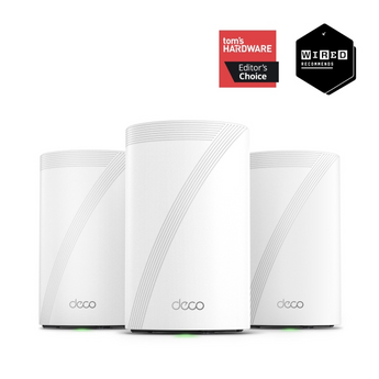 TP-Link Deco BE68 (Pack 3). Sistema Mesh Wi-Fi 7 Tri-Band BE14000 (14 Gbps). Porta WAN/LAN 10 Gbps + 2.5 Gbps. Multi-Link Operation (MLO). USB 3.0. HomeShield e VPN WireGuard. - DECO BE68(3-PACK)