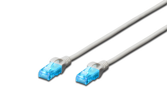 Cabo de rede (patch cord) CAT 5e Digitus DK-1512-150. Cabo U/UTP (não blindado) de 15m (cinzento), PVC, proteção de patilha. Ideal para ligações de longa distância. - DK-1512-150