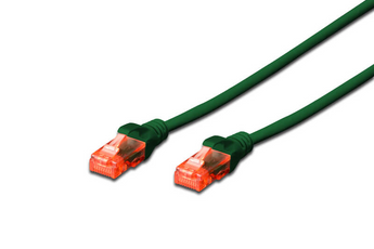 Cabo Patch Cord Digitus Categoria 6 (250 MHz), 3 metros, U-UTP, 100% Cobre (Cu), Revestimento LSZH. Plugues com proteção de trinco. Cor Verde. - DK-1617-030/G