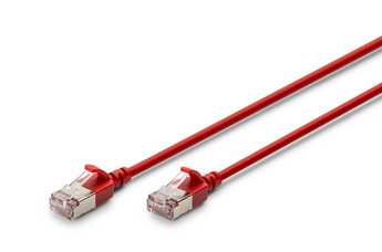 Cabo de rede Cat6A "slim" de 0.3m (vermelho) da Digitus. Com blindagem F/FTP e design fino e flexível, é ideal para data centers e espaços confinados. - DK-1632-A-003S-R