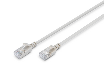 Cabo de rede Cat6A "slim" de 0.5m (cinzento) da Digitus. Com blindagem F/FTP e design fino e flexível, é ideal para data centers e espaços confinados. - DK-1632-A-005S