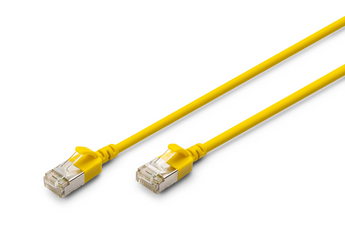 Cabo de rede Cat6A "slim" de 2m (amarelo) da Digitus. Com blindagem F/FTP e design fino e flexível, é ideal para data centers e espaços confinados. - DK-1632-A-020S-Y