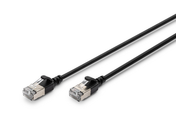 Cabo de rede Cat6A "slim" de 3m (preto) da Digitus. Com blindagem F/FTP e design fino e flexível, é ideal para data centers e espaços confinados. - DK-1632-A-030S-BL