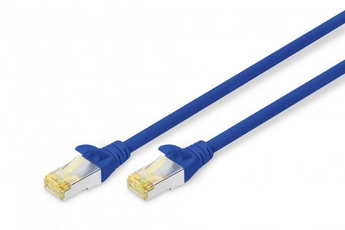 Cabo de rede Cat6A de 0.5m (azul) da Digitus. Com blindagem S/FTP e revestimento LSZH, é ideal para ligações de 10Gbps em data centers e ambientes exigentes. - DK-1644-A-005/B