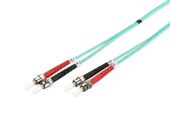 Patch cord de fibra ótica Duplex de 2m da Digitus. Conecte equipamentos com portas ST. Fibra Multi-Modo OM3 (50/125µm), ideal para 10Gbps. - DK-2511-02/3