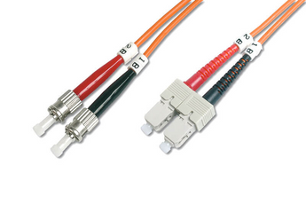 Patch cord de fibra ótica Digitus DK-2512-02/3. Cabo duplex (2m) multimode (OM3) com conectores ST para SC. Revestimento LSOH (aqua) e relatório de teste. - DK-2512-02