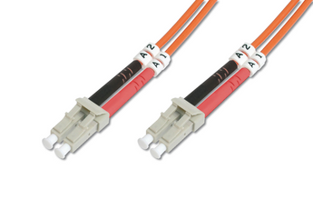Patch cord de fibra ótica Digitus DK-2533-01. Cabo duplex (1m) multimode (OM2) com conectores LC/LC. Cor Laranja, revestimento LSZH (3mm). - DK-2533-01