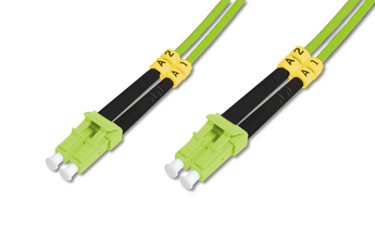Patch cord de fibra ótica Digitus DK-2533-05-5. Cabo duplex (5m) multimode OM5 (WBMMF). Conectores LC/LC, cor Verde Limão, LSOH e relatório de teste. Ideal para 40/100GbE. - DK-2533-05-5