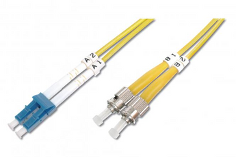Patch cord de fibra ótica Duplex de 2m da Digitus. Conecte equipamentos com portas LC e ST. Fibra Single-Mode OS2 (9/125µm) com revestimento LSOH. - DK-2931-02