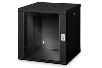 Armário rack de parede da série Unique da Digitus. Com 12U de altura, 600x600mm, 100kg de capacidade e painéis laterais e porta frontal com chave. - DN-19 12U-6/6-SW