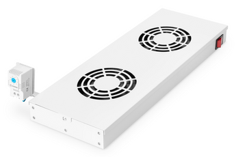 Unidade de ventilação para instalação de 483 mm (19"), com 2 ventiladores, termóstato, interruptor, cinzento (RAL 7035) - DN-19 FAN-2-HO
