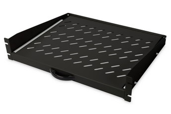Prateleira extensível 2U para armários com profundidade a partir de 450 mm, 88x483x352 mm, até 30 kg, preta (RAL 9005) - DN-19-TRAY-2-450-SW