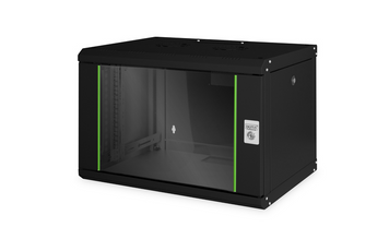 Armário rack de parede da série Unique da Digitus. Com 7U de altura, 600x450mm, 100kg de capacidade, porta de vidro e painéis laterais com chave. - DN-1907-U-SW