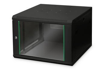 Armário rack de parede 7U (600x600mm) com porta de vidro, painéis laterais removíveis e capacidade de 60 kg. - DN-1907U-6/6-EC-SW