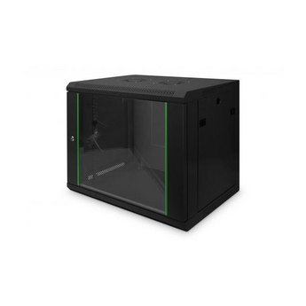 Armário rack 9U de parede Digitus Dynamic Basic (DN-19 09-U-EC-SW). 478x600x450mm, cor preta (RAL 9005), porta de vidro, 60kg de capacidade e IP20. - DN-1909-U-EC-SW