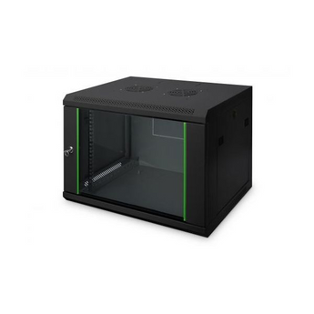 Armário rack de parede da série Dynamic Basic da Digitus. Com 12U de altura, 600x450mm, 60kg de capacidade e porta de vidro com chave. Ideal para PMEs. - DN-1912-U-EC-SW
