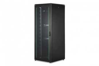 Bastidor rack 42U (800x800mm) Digitus DN-19 42U-8/8-B-1 (Série Unique). Carga 1200kg, porta de vidro, porta traseira dupla. Gestão de cabos vertical. Entregue montado. Preto (RAL 9005). - DN-1942U-8/8-B-1
